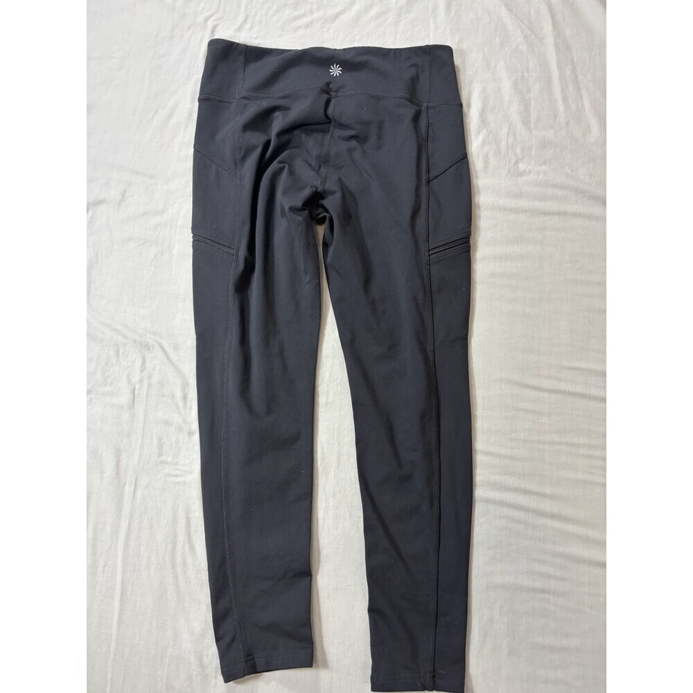 Athleta Gusset Coolmax Leggings L Large Black Zipped Pockets Cropped Athletic